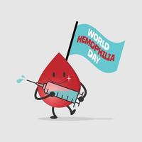 World Hemophilia Day with cute blood bring syringe and flag vector