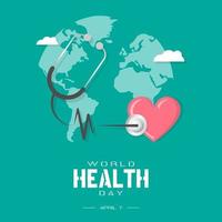 Happy World Health Day with stethoscope senses the heartbeat in the world vector