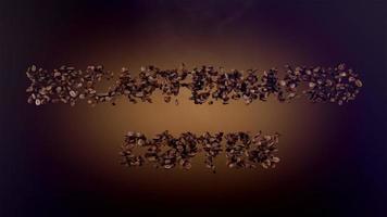 DECAFFEINATED COFFEE word or phrase made with coffee beans animation. Text inscription on brown background video