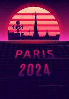 París 2024 silueta con puesta de sol antecedentes. vector