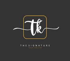 T K TK Initial letter handwriting and  signature logo. A concept handwriting initial logo with template element. vector