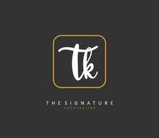 T K TK Initial letter handwriting and  signature logo. A concept handwriting initial logo with template element. vector