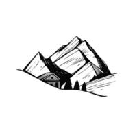 Hand drawn black color sign logo mountains vector art illustration.