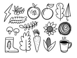 Autumn set icons. Hand drawn black color outline style. vector