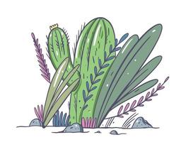 composición con cactus y plantas. vector ilustración. aislado en blanco antecedentes.
