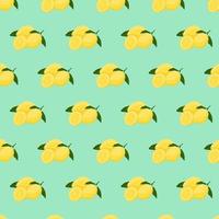Seamless pattern with lemon on green background. Continuous one line drawing lemon. vector