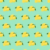 Seamless pattern with lemon on green background. Continuous one line drawing lemon. vector