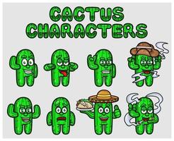 Set Of Cactus Cartoon Mascot Characters. With Simple Gradients. vector