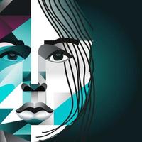 Woman human face in abstract style, cubic portrait drawing for graphic, poster, banner vector