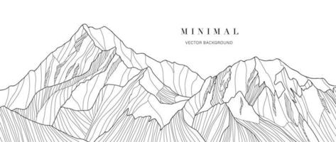 Black and white mountain line art wallpaper. Contour drawing luxury scenic landscape background design illustration for cover, invitation background, packaging design, fabric, banner and print. vector