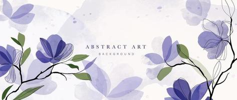 Abstract floral art background vector. Botanical watercolor hand painted blue flowers and leaf branch with line art. Design for wallpaper, banner, print, poster, cover, greeting and invitation card. vector