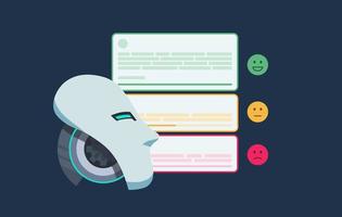 Text Sentiment Analysis Vector Illustration Artificial Intelligence Design with Robot and Positive Negative Neutral Sentiment