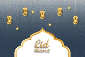 eid mubarak greeting background with golden color chandelier concept vector