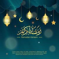 Square Ramadan Kareem background with gold calligraphy and lantern vector