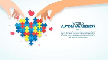 World autism awareness day background with hands making a love shape puzzle vector