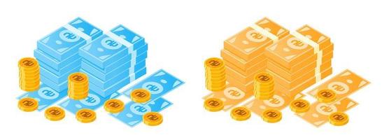 Ukrainian Hryvnia Money Bundle and Coins vector