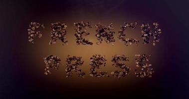 Turkish Coffee word or phrase made with coffee beans animation. Text inscription on brown background video