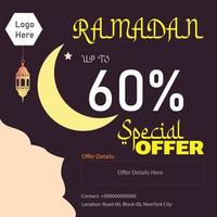 Ramadan offer template design with a place for photos. Suitable for social media post, instagram and web internet ads. Vector illustration