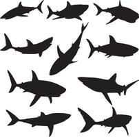 Shark silhouettes set vector illustration