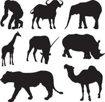 African animals silhouettes set. collection of African animals silhouette vector