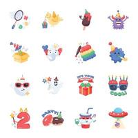 Set of Birthday Fun Flat Stickers vector