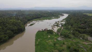 Aerial view of big river in Indonesia with wide view