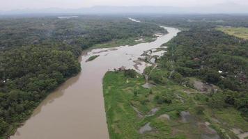 Aerial view of big river in Indonesia with wide view