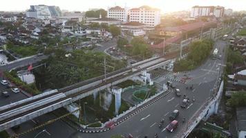 Aerial traffic with in railway bridge in Yogyakarta City video