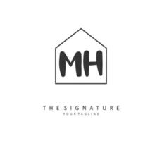 M H MH Initial letter handwriting and  signature logo. A concept handwriting initial logo with template element. vector