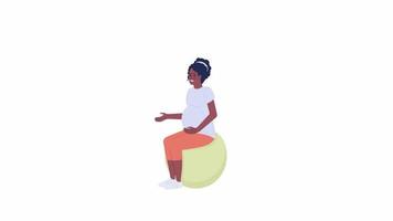 Animated pregnant on exercise ball. Soon-to-be mother sitting and training. Flat character animation on white background with alpha channel transparency. Color cartoon style 4K video footage