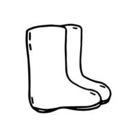 Rubber boots for gardening, walking in rainy weather. Vector illustration of gumboots in doodle style isolated on white background