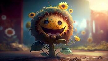 Render illustration design of a cute happy daisy. Happiness concept. Mental health concept. . photo