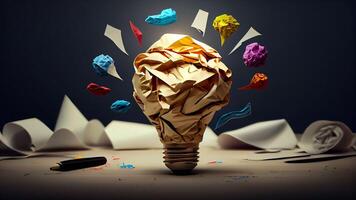 concepto de idea y innovación con papel pelota. creativo idea y innovación con generativo ai foto