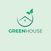 Green house brand logo design. House and leaves logotype. Real estate logo template. vector