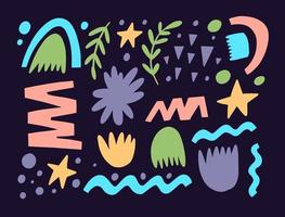 Hand drawn colorful doodle style shapes and elements. vector