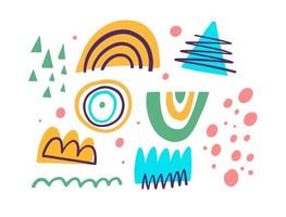 Doodle abstract elements set. Hand drawn colorful cartoon objects. vector