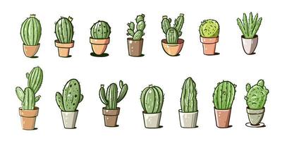 Hand drawn colorful cactus set sketch. Vector illustration isolated on white background.