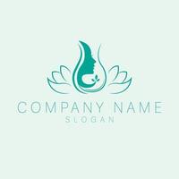 Woman face in drop brand logo design. Floral logotype. Cosmetics logo template. vector