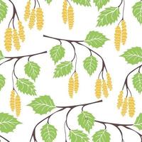 Seamless pattern with birch leaves and twigs on white background vector