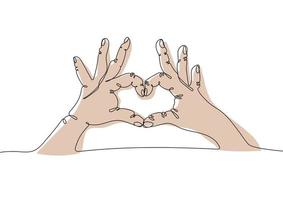 Continuous line drawing of hands making  heart symbol vector