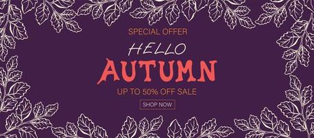 Hello Autumn sale background with autumn leaves for advertising, banners, leaflets and flyers vector