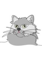 Continuous one line drawing of cute cat vector