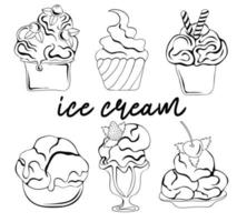 Collection of outline ice cream in cup isolated on white background vector