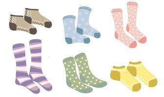 Set of different socks.Warm woolen and cotton socks with cute patterns vector