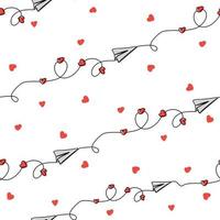 Seamless pattern with paper plane with hearts on white background vector