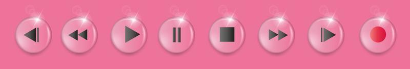 Set of volumetric media player button icons in pasific pink colors vector