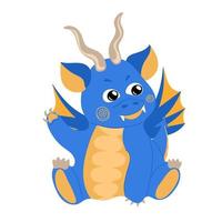 Dragon kid. Funny baby dragon, cute magic lizard with wings and horns. vector