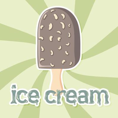 Pistachio Ice cream sticker on swirl retro background
