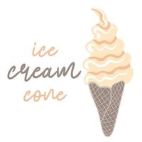 Swirled soft serve vanilla ice cream in wafers cone vector