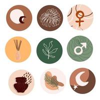 Collection of Abstract various vector highlight covers with  boho objects for social media stories